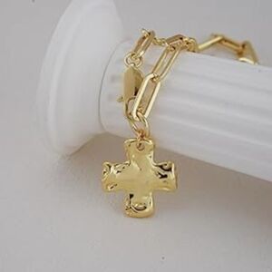 14K Gold Paperclip Chain Cross Pendant Necklace Chunky Statement Choker Dainty